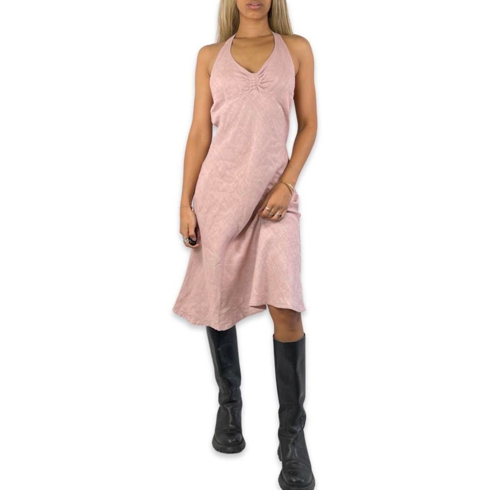 Vintage pink linen dress about (XS-M)